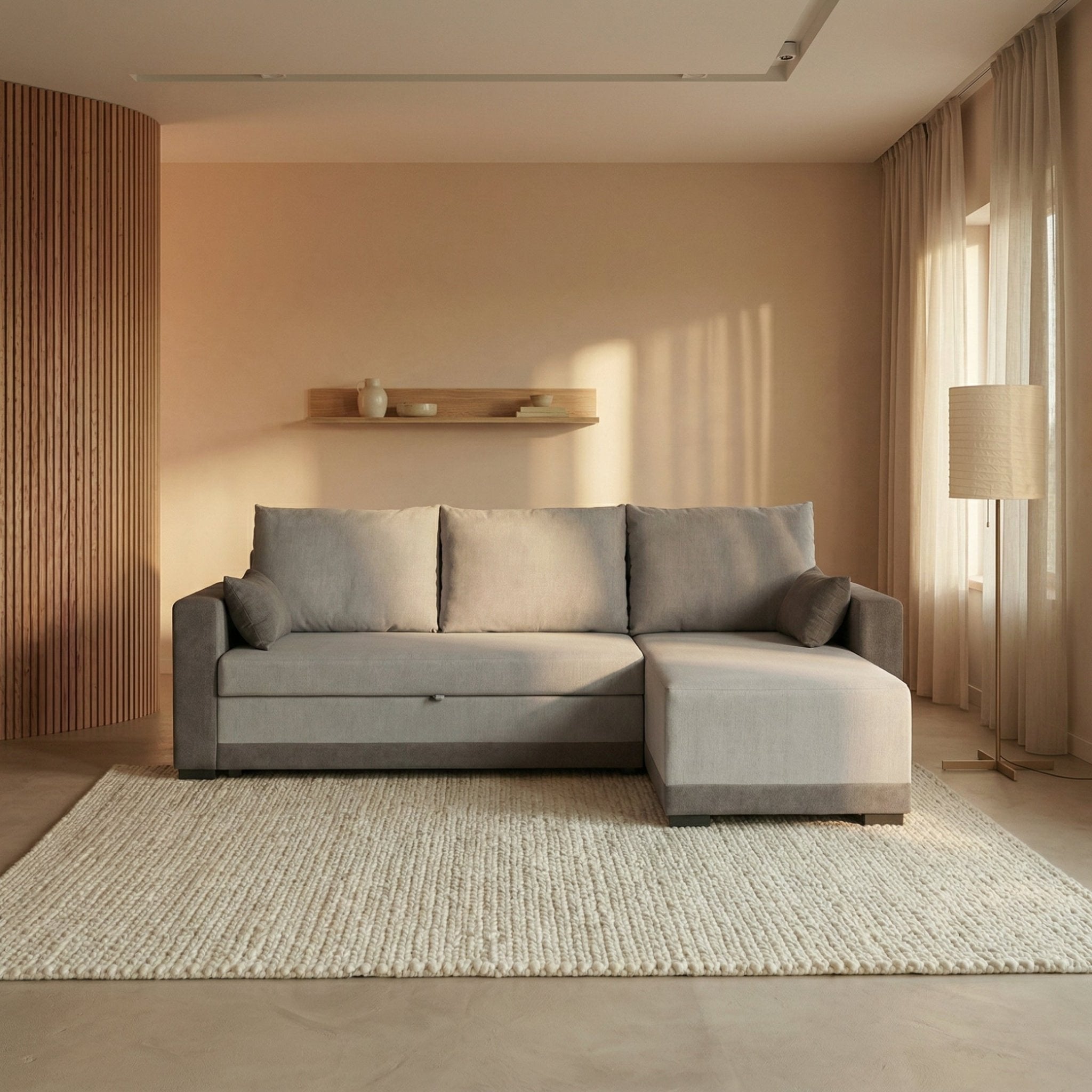 Sofá cama com chaise longue reversível duas cores CLOONEY - Gato Preto