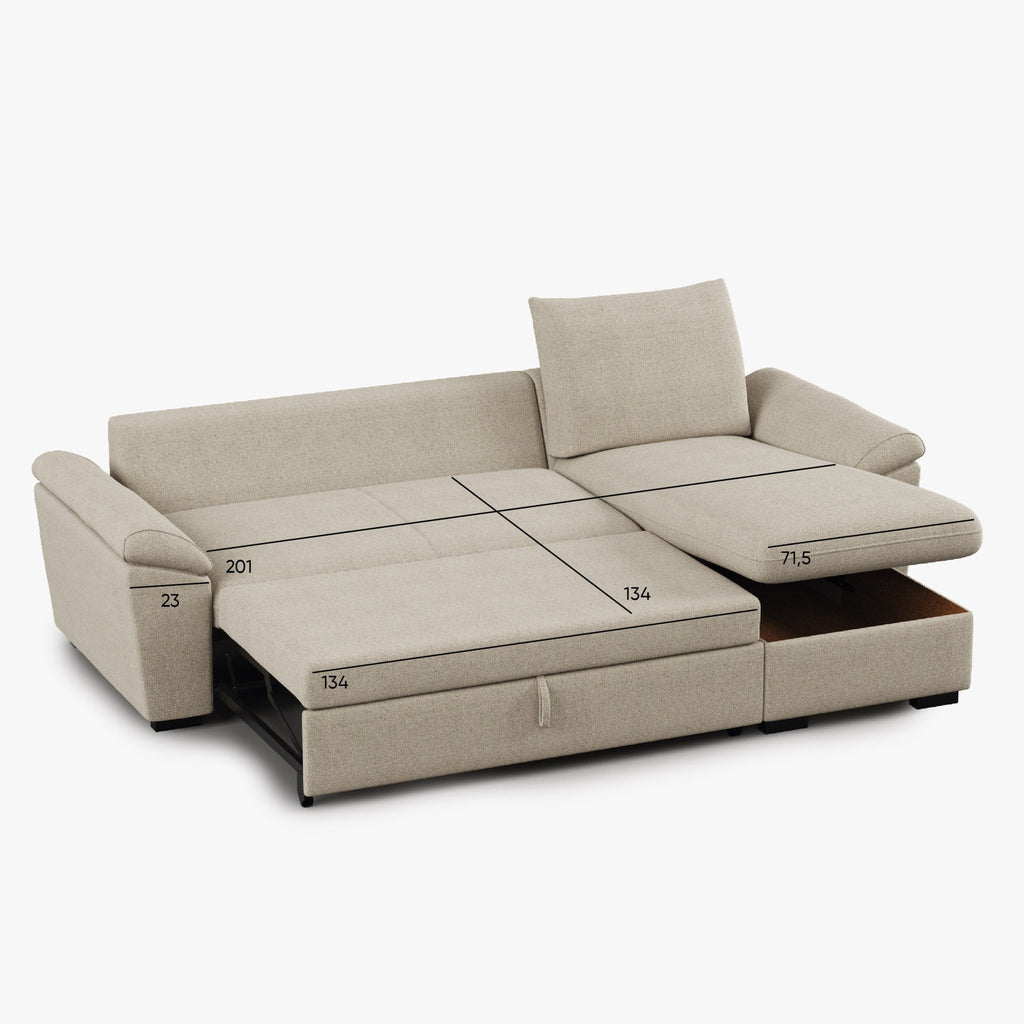Sofá Cama com Chaise Longue Reversível e Arrumação PORTMAN - Gato Preto