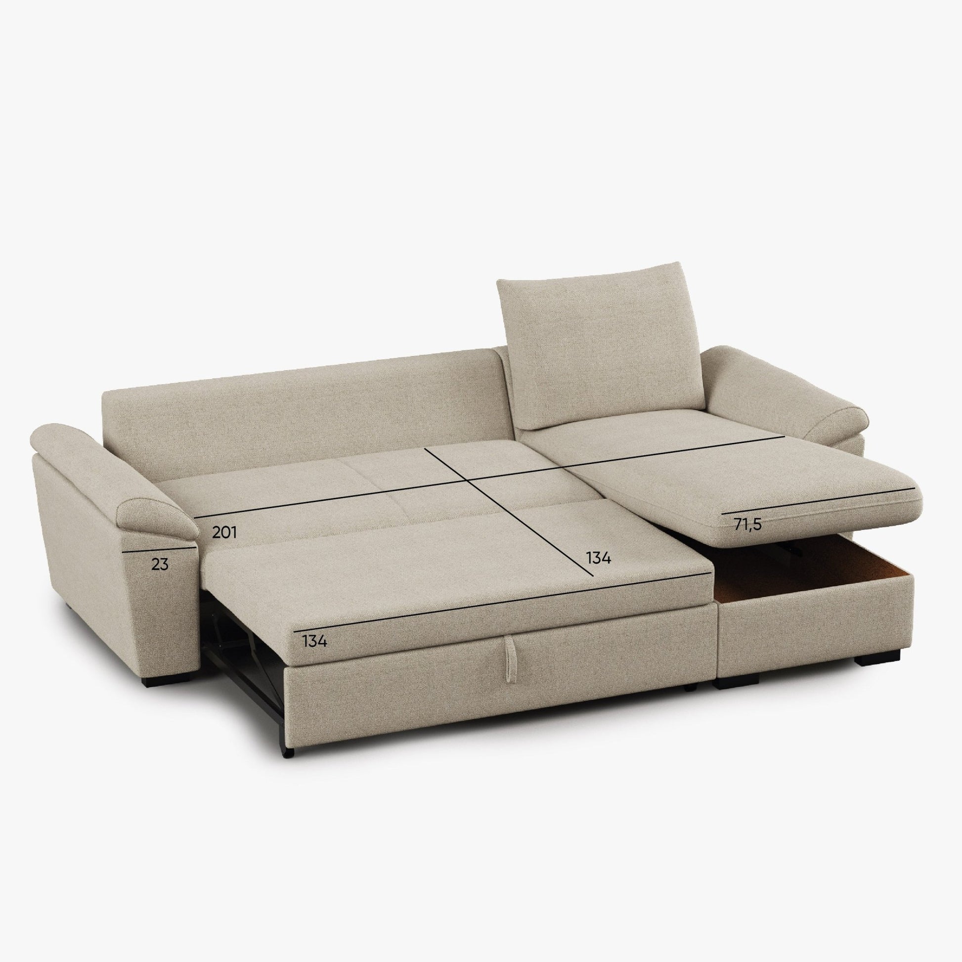 Sofá Cama com Chaise Longue Reversível e Arrumação PORTMAN - Gato Preto
