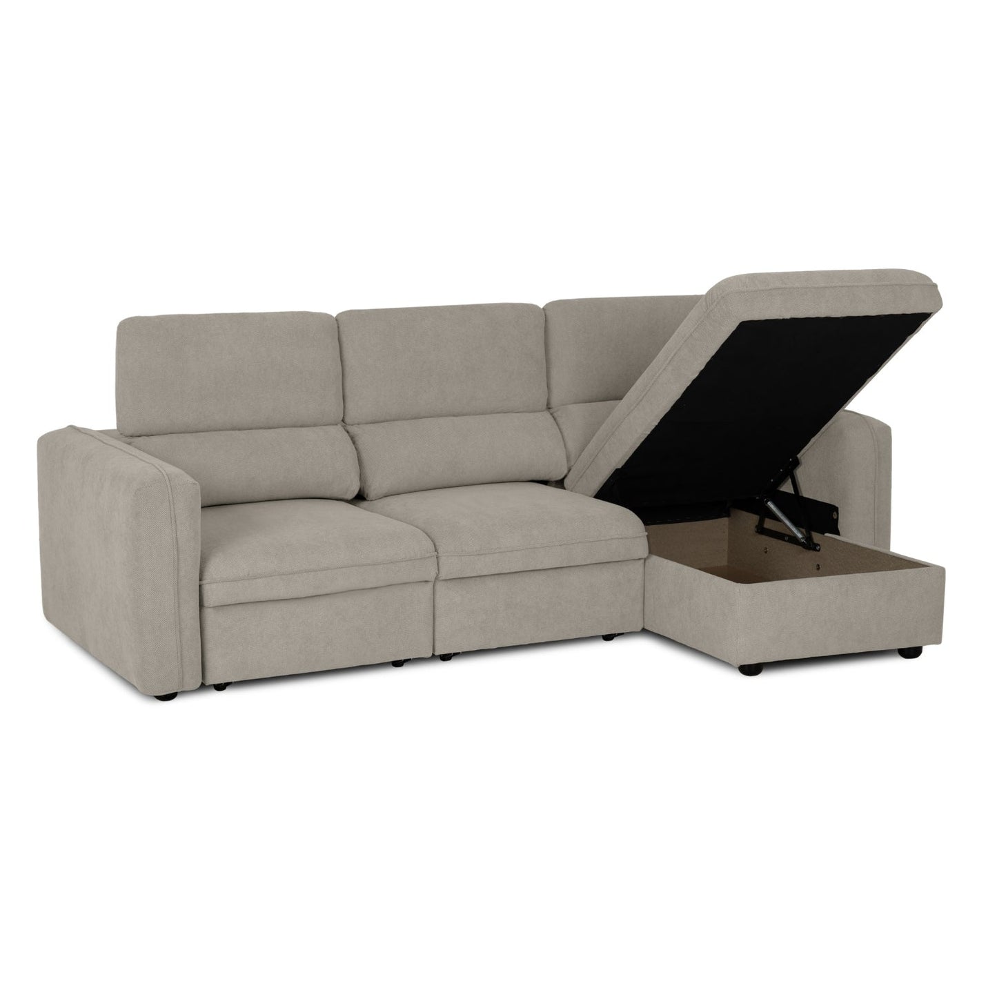 Sofá cama com chaise longue reversível e cabeceiras ajustáveis bege MORGAN - Gato Preto