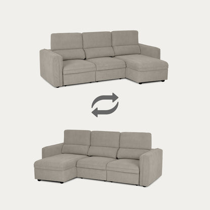 Sofá cama com chaise longue reversível e cabeceiras ajustáveis bege MORGAN - Gato Preto