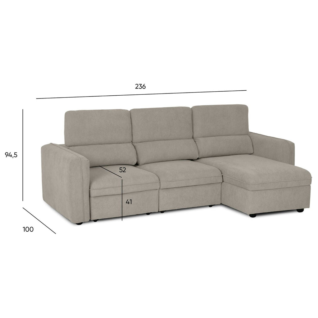 Sofá cama com chaise longue reversível e cabeceiras ajustáveis bege MORGAN - Gato Preto