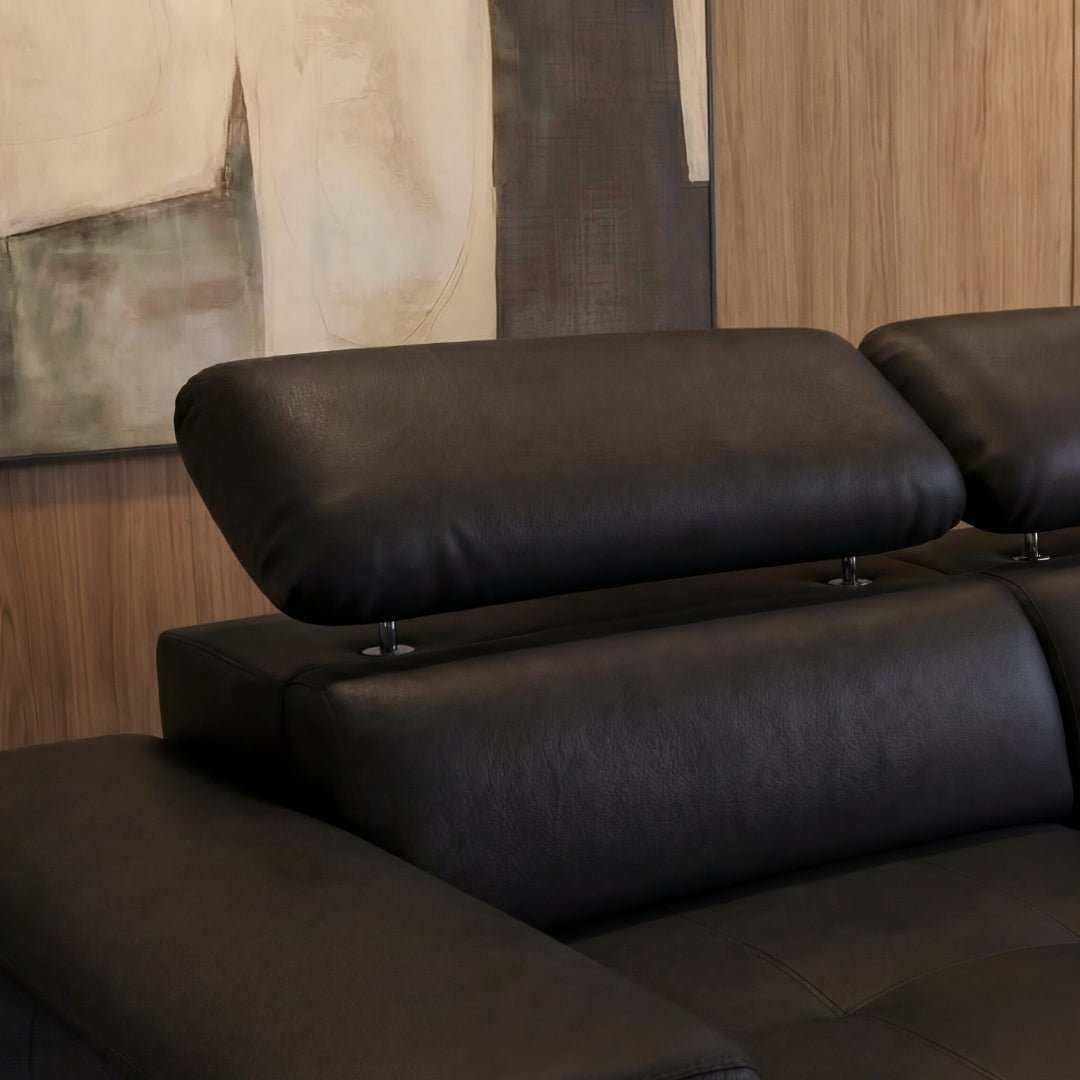 Sofá - Cama com Chaise Longue Reversível e Cabeceiras Ajustáveis Cinza Escuro JOHN - Gato Preto