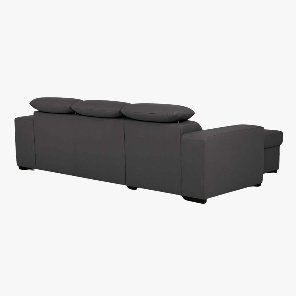 Sofá - Cama com Chaise Longue Reversível e Cabeceiras Ajustáveis Cinza Escuro JOHN - Gato Preto