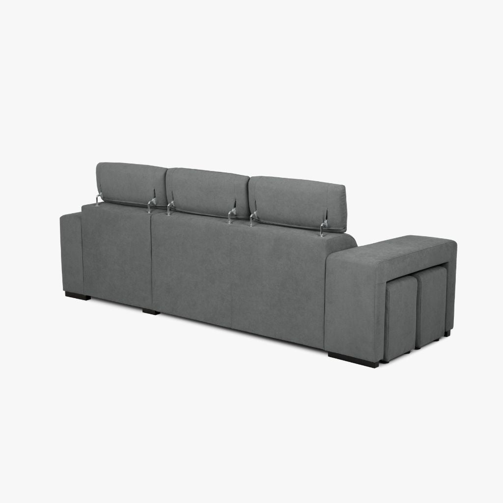 Sofá - Cama com Chaise Longue Reversível e Cabeceiras Ajustáveis Cinza Escuro JOHN - Gato Preto