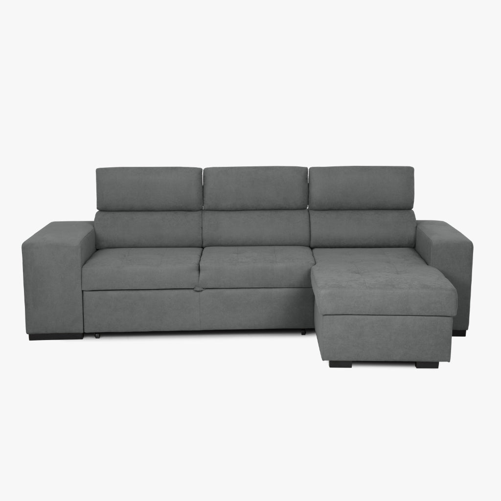 Sofá - Cama com Chaise Longue Reversível e Cabeceiras Ajustáveis Cinza Escuro JOHN - Gato Preto
