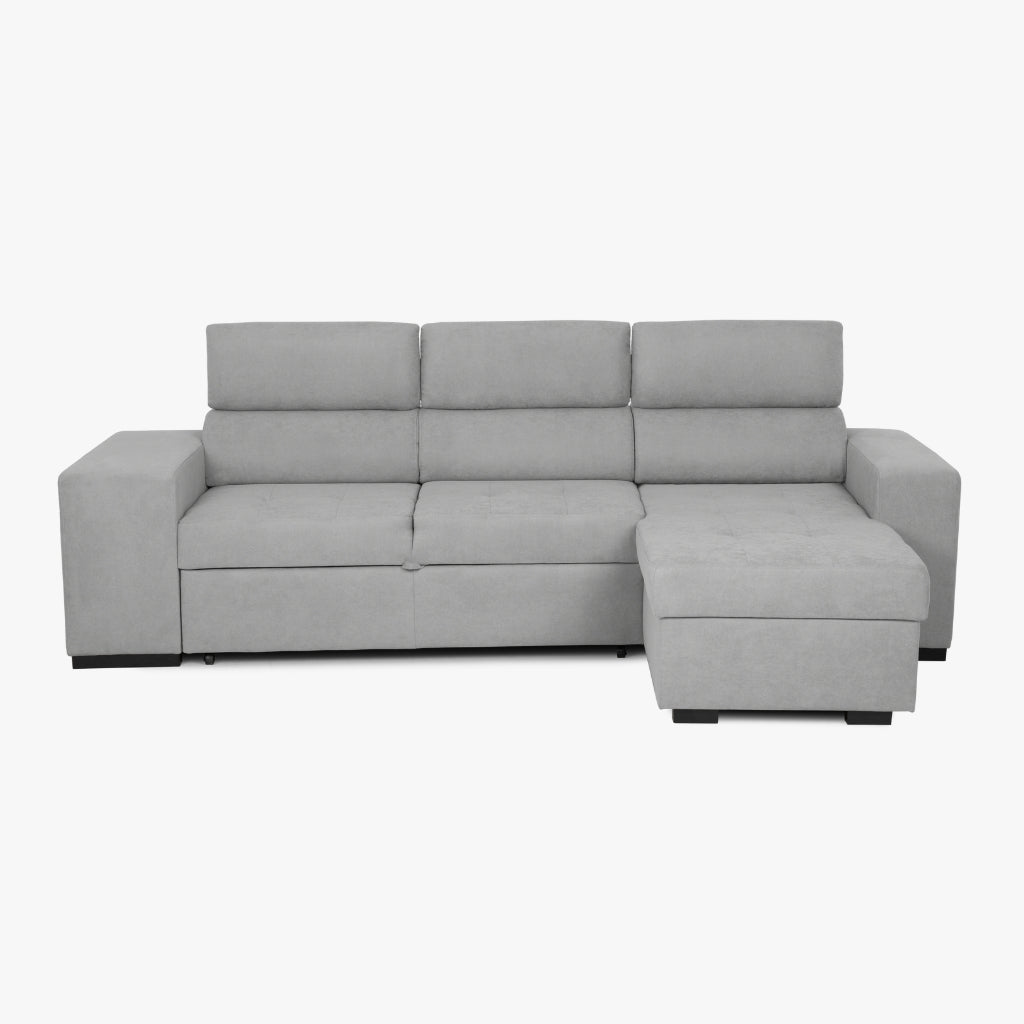 Sofá - Cama com Chaise Longue Reversível e Cabeceiras Ajustáveis Cinza Escuro JOHN - Gato Preto