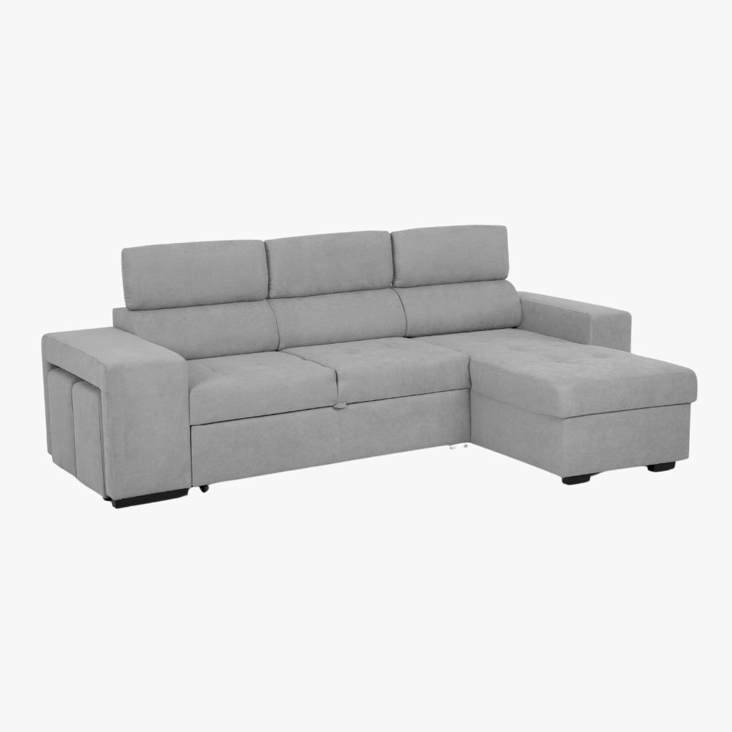 Sofá - Cama com Chaise Longue Reversível e Cabeceiras Ajustáveis Cinza Escuro JOHN - Gato Preto