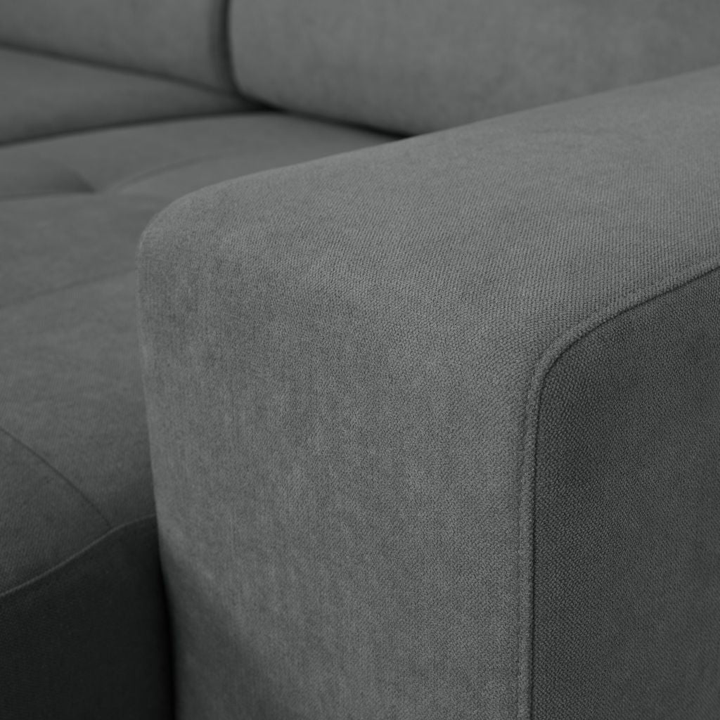 Sofá - Cama com Chaise Longue Reversível e Cabeceiras Ajustáveis Cinza Escuro JOHN - Gato Preto