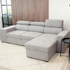 Sofá - Cama com Chaise Longue Reversível e Cabeceiras Ajustáveis Cinza Escuro JOHN - Gato Preto