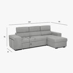 Sofá - Cama com Chaise Longue Reversível e Cabeceiras Ajustáveis Cinza Escuro JOHN - Gato Preto