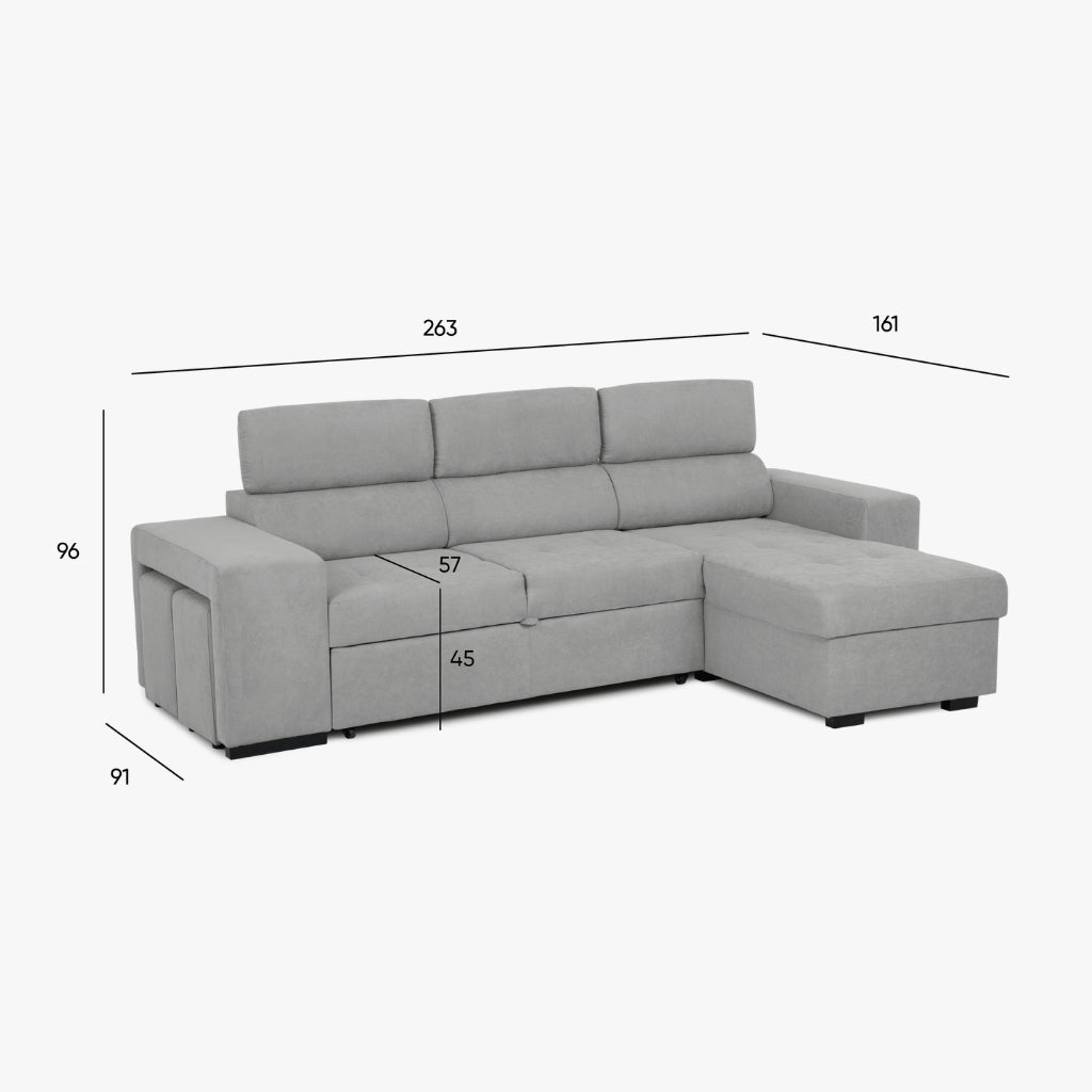 Sofá - Cama com Chaise Longue Reversível e Cabeceiras Ajustáveis Cinza Escuro JOHN - Gato Preto