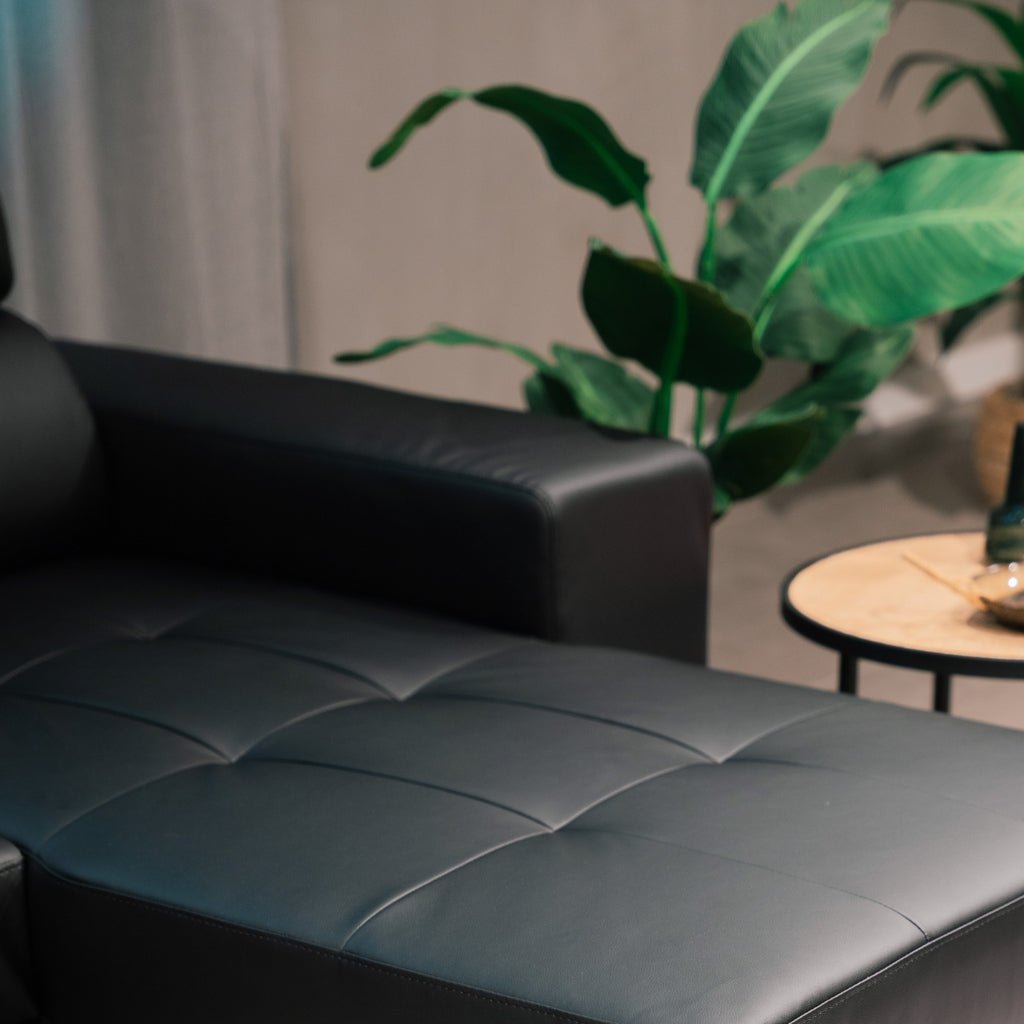 Sofá - Cama com Chaise Longue Reversível e Cabeceiras Ajustáveis Cinza Escuro JOHN - Gato Preto