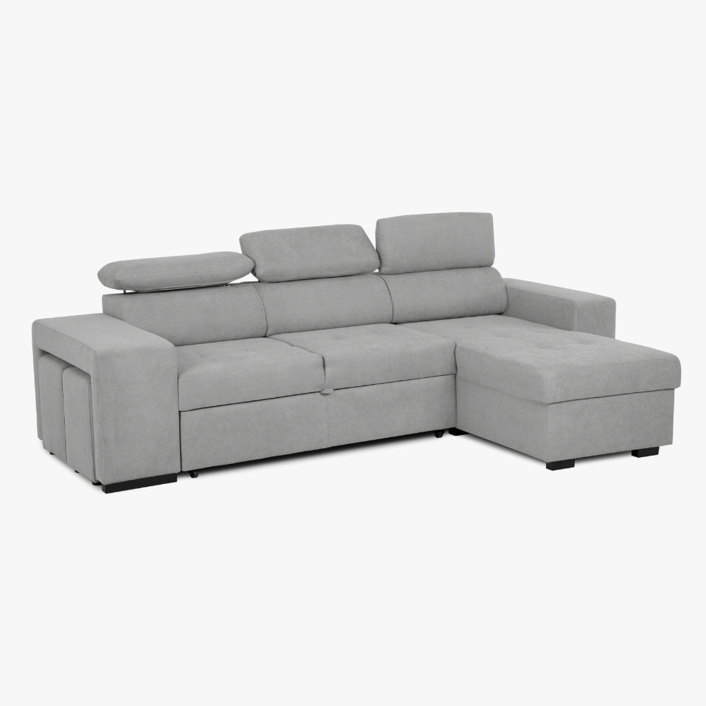 Sofá - Cama com Chaise Longue Reversível e Cabeceiras Ajustáveis Cinza Escuro JOHN - Gato Preto