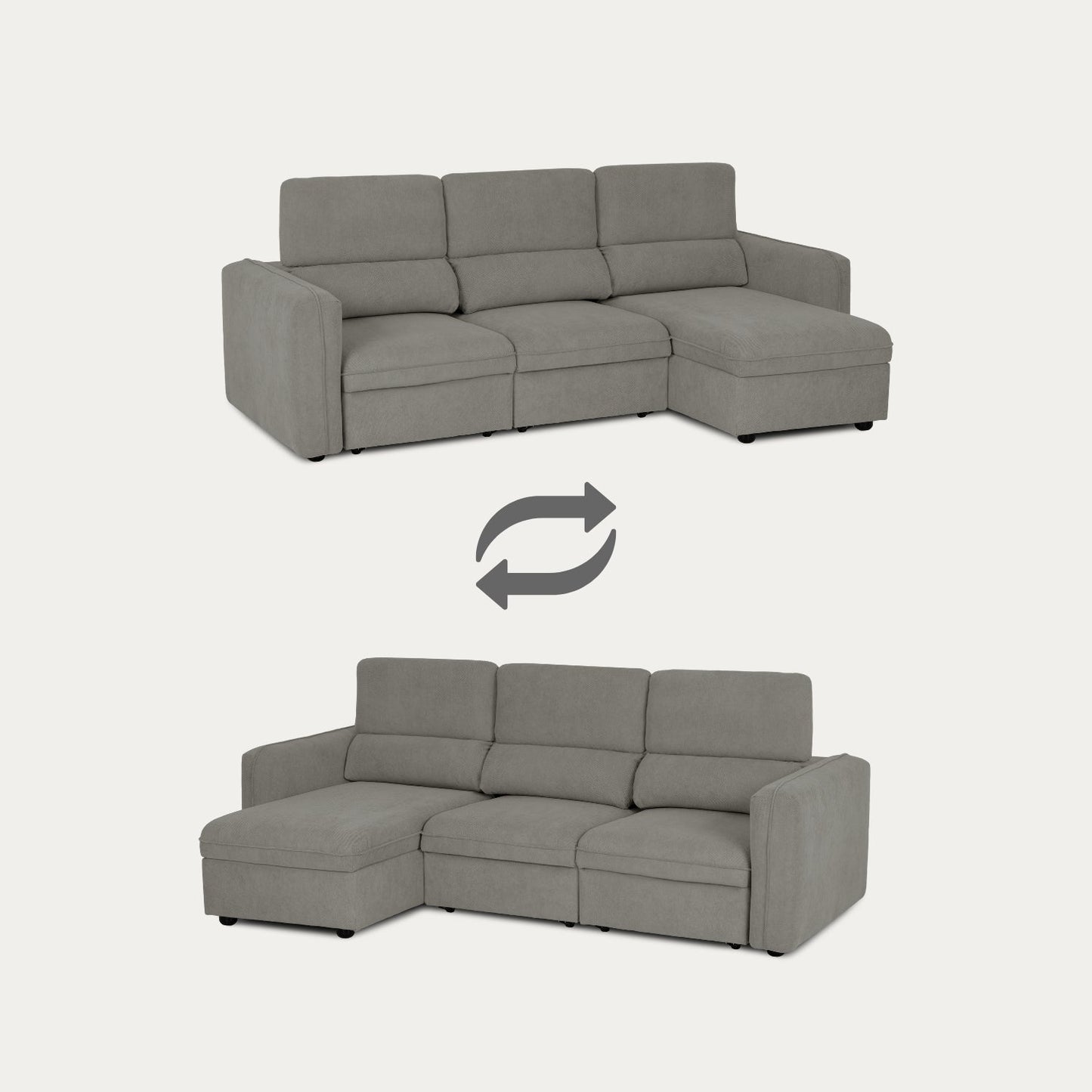 Sofá cama com chaise longue reversível e cabeceiras ajustáveis cinza MORGAN - Gato Preto