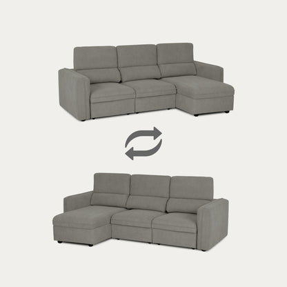 Sofá cama com chaise longue reversível e cabeceiras ajustáveis cinza MORGAN - Gato Preto