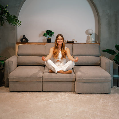 Sofá cama com chaise longue reversível e cabeceiras ajustáveis cinza MORGAN - Gato Preto