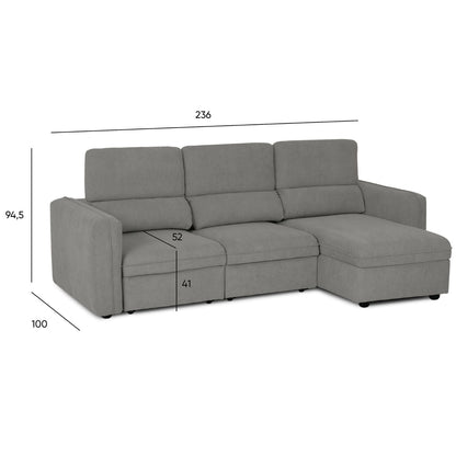 Sofá cama com chaise longue reversível e cabeceiras ajustáveis cinza MORGAN - Gato Preto