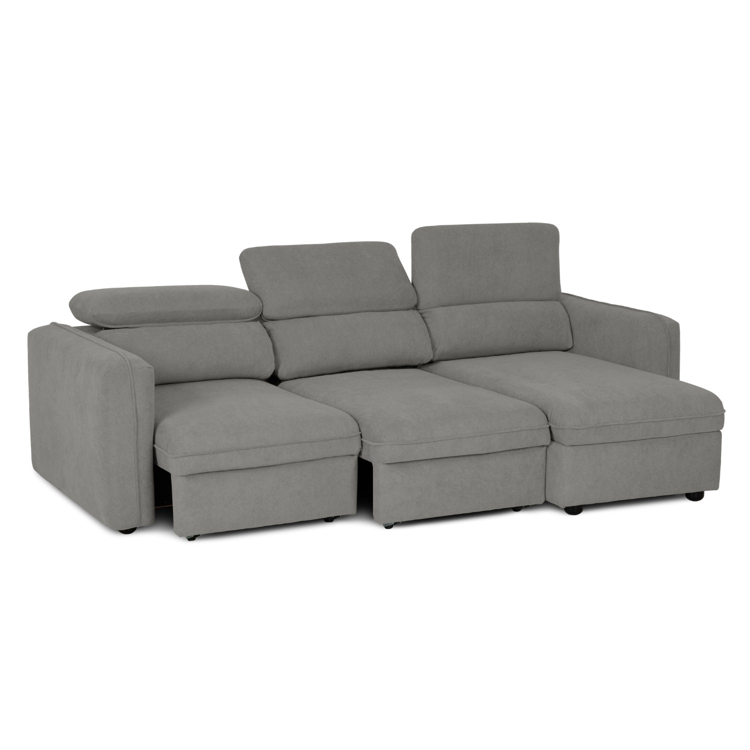 Sofá cama com chaise longue reversível e cabeceiras ajustáveis cinza MORGAN - Gato Preto