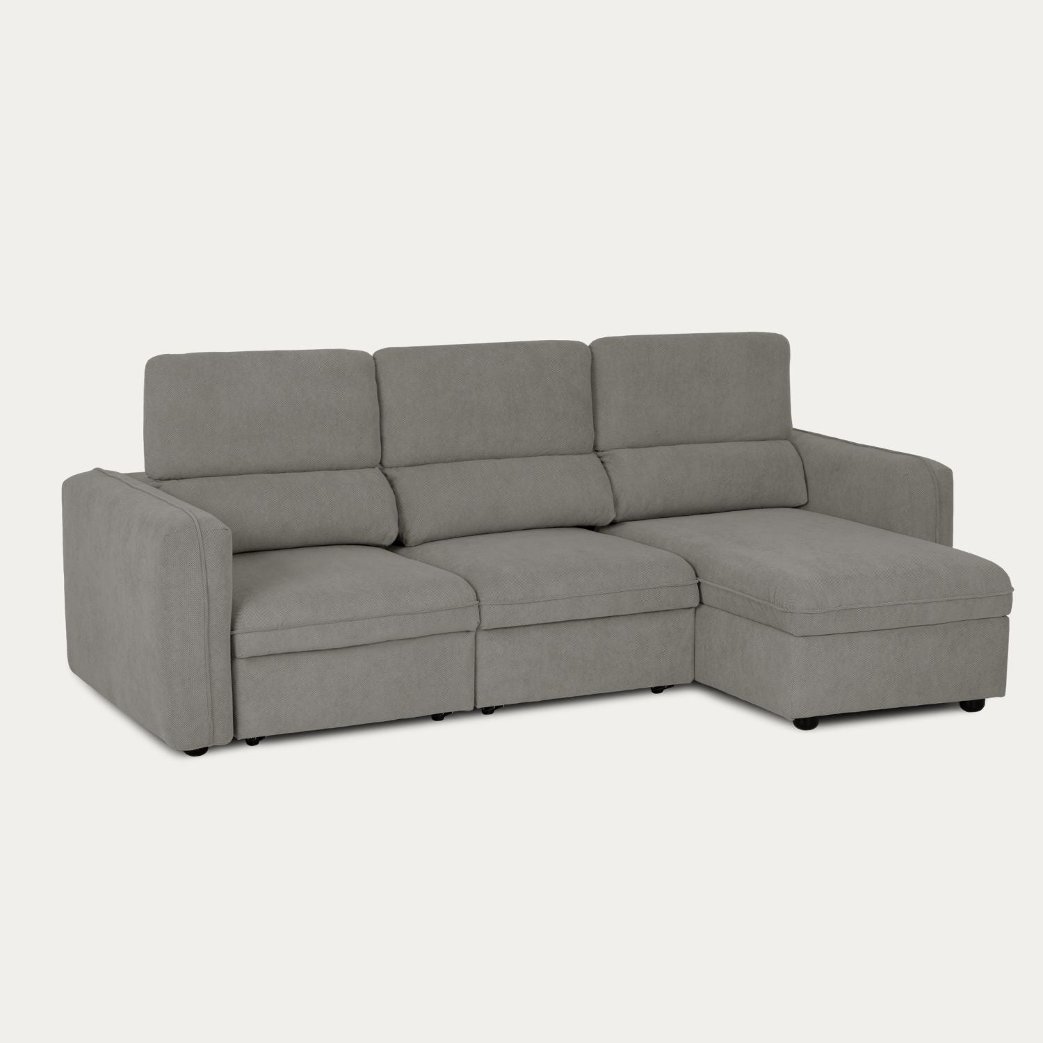 Sofá cama com chaise longue reversível e cabeceiras ajustáveis cinza MORGAN - Gato Preto