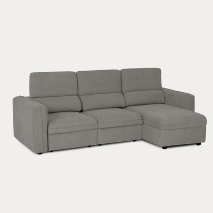 Sofá cama com chaise longue reversível e cabeceiras ajustáveis cinza MORGAN - Gato Preto
