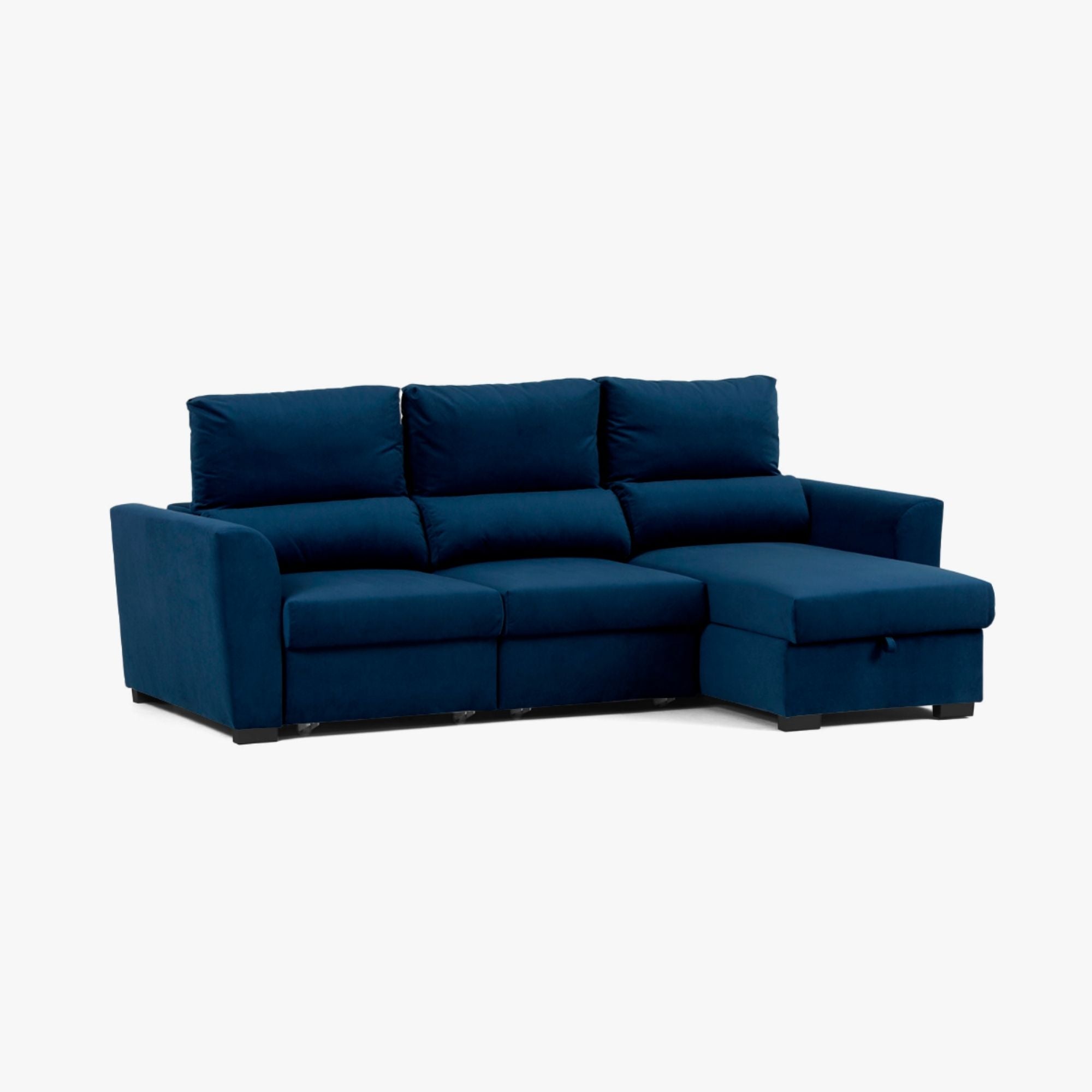 Sofá cama com chaise longue reversível e encosto reclinável azul OLIVER - Gato Preto