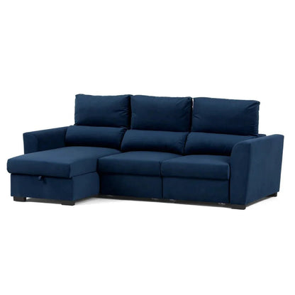 Sofá cama com chaise longue reversível e encosto reclinável azul OLIVER - Gato Preto