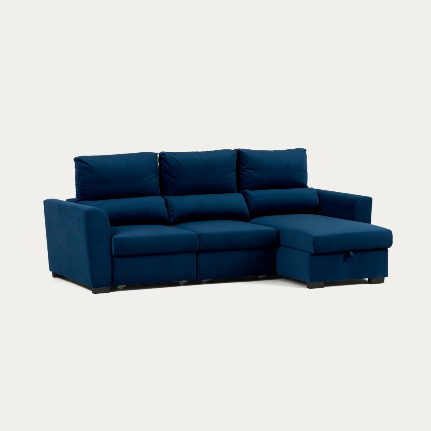 Sofá cama com chaise longue reversível e encosto reclinável azul OLIVER - Gato Preto