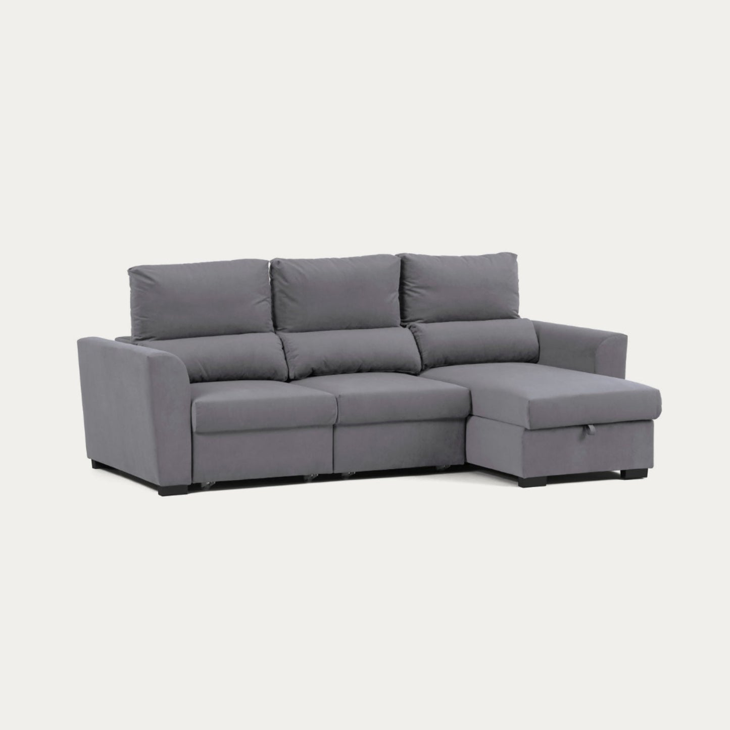 Sofá cama com chaise longue reversível e encosto reclinável cinza claro OLIVER - Gato Preto