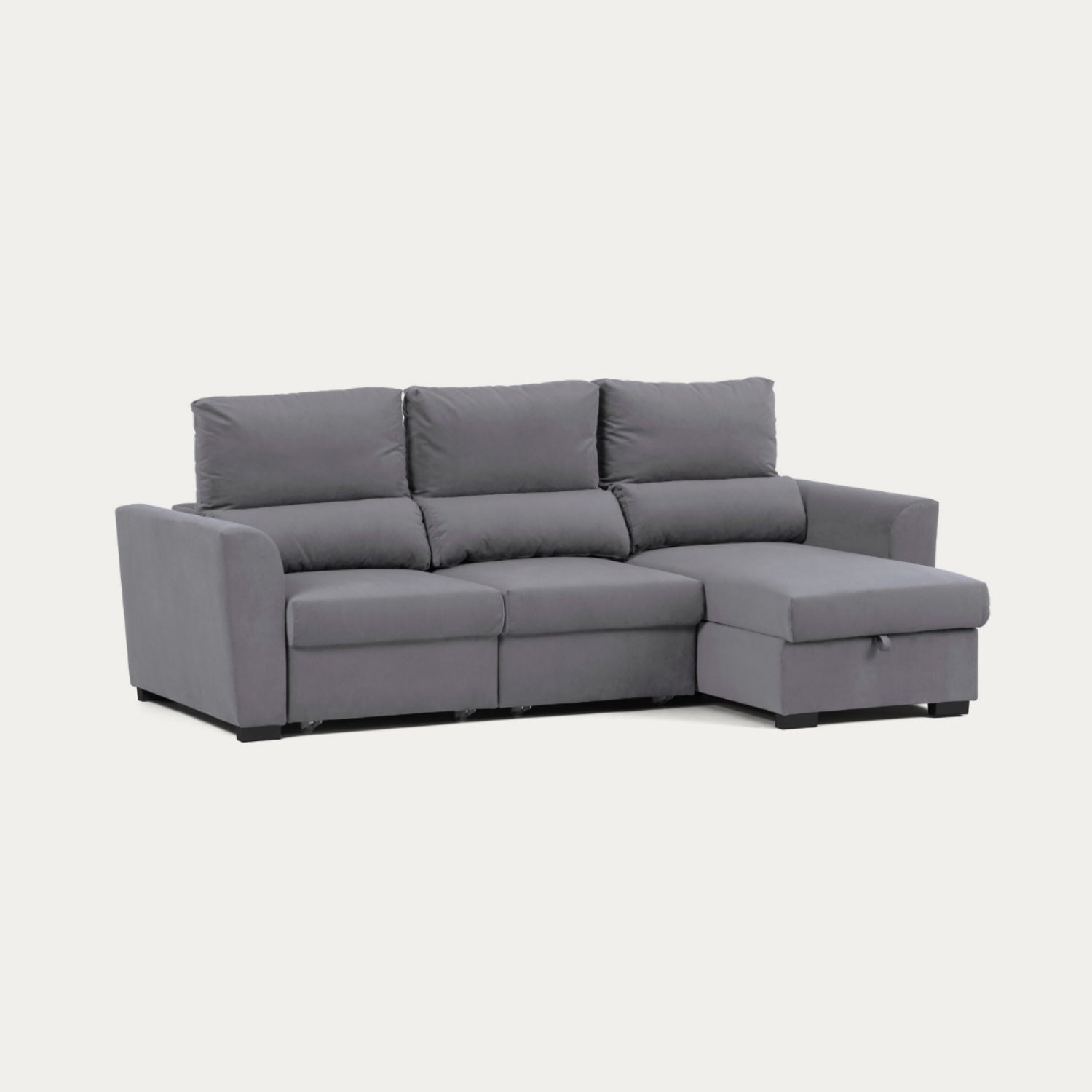 Sofá cama com chaise longue reversível e encosto reclinável cinza claro OLIVER - Gato Preto