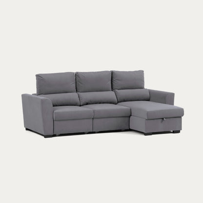 Sofá cama com chaise longue reversível e encosto reclinável cinza claro OLIVER - Gato Preto
