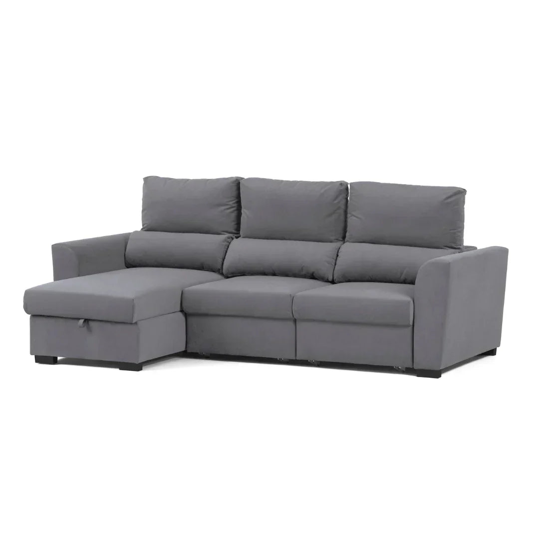 Sofá cama com chaise longue reversível e encosto reclinável cinza claro OLIVER - Gato Preto