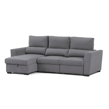 Sofá cama com chaise longue reversível e encosto reclinável cinza claro OLIVER - Gato Preto
