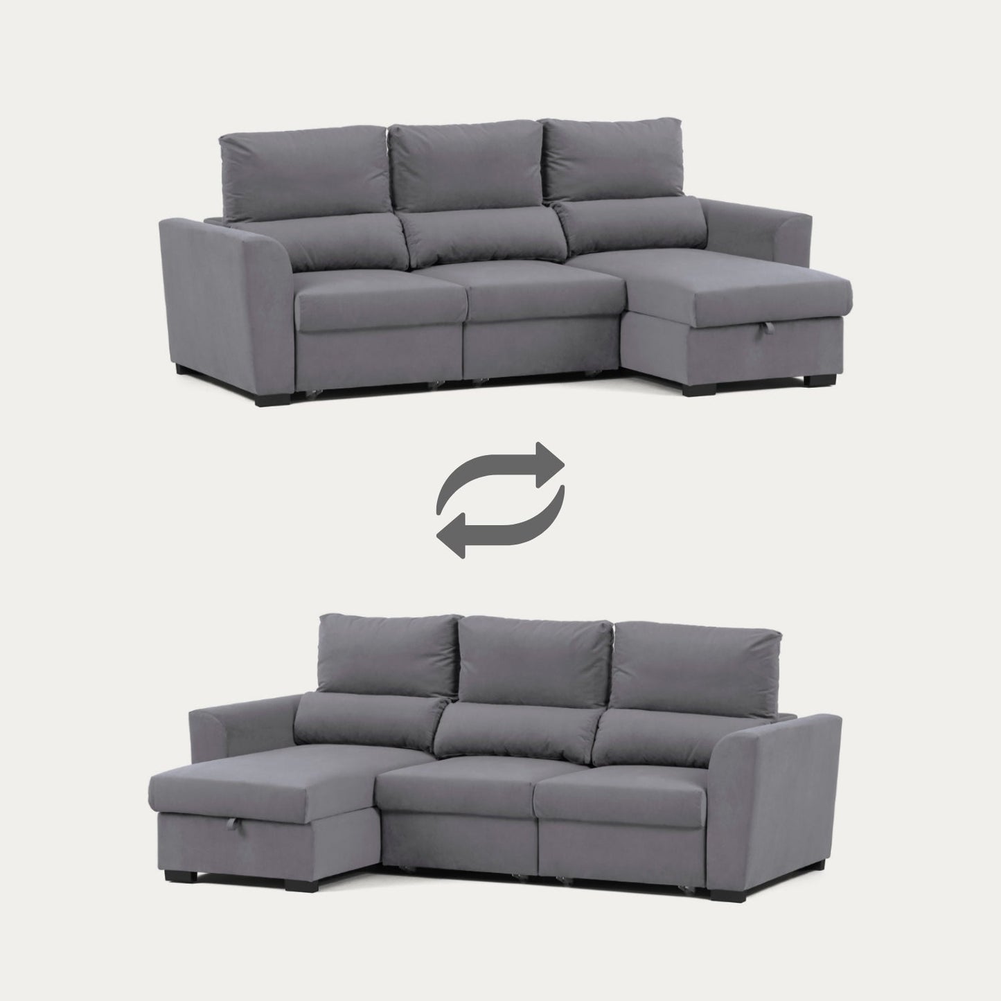 Sofá cama com chaise longue reversível e encosto reclinável cinza claro OLIVER - Gato Preto