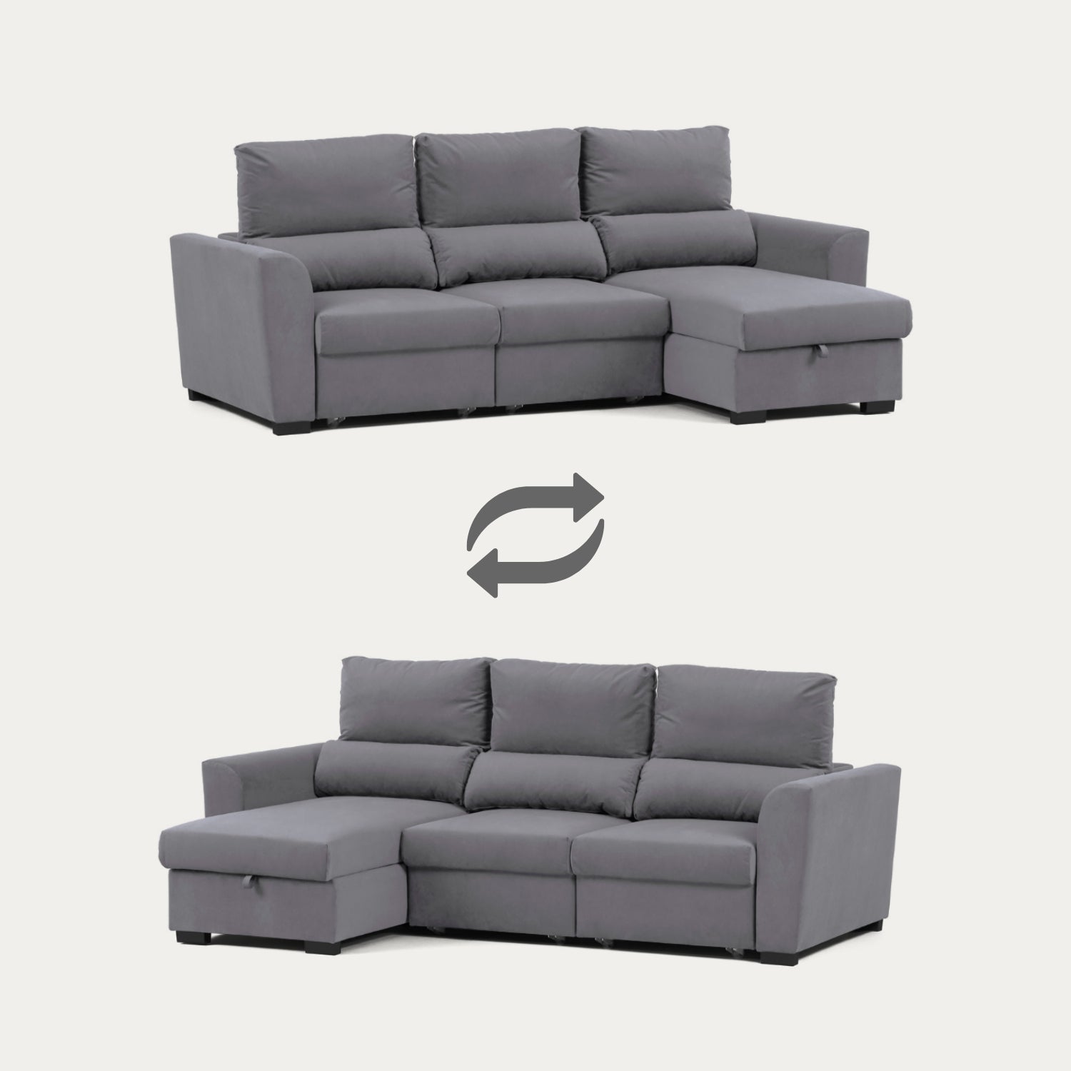 Sofá cama com chaise longue reversível e encosto reclinável cinza claro OLIVER - Gato Preto