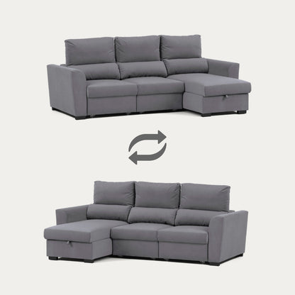 Sofá cama com chaise longue reversível e encosto reclinável cinza claro OLIVER - Gato Preto