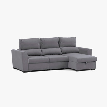Sofá cama com chaise longue reversível e encosto reclinável cinza claro OLIVER - Gato Preto