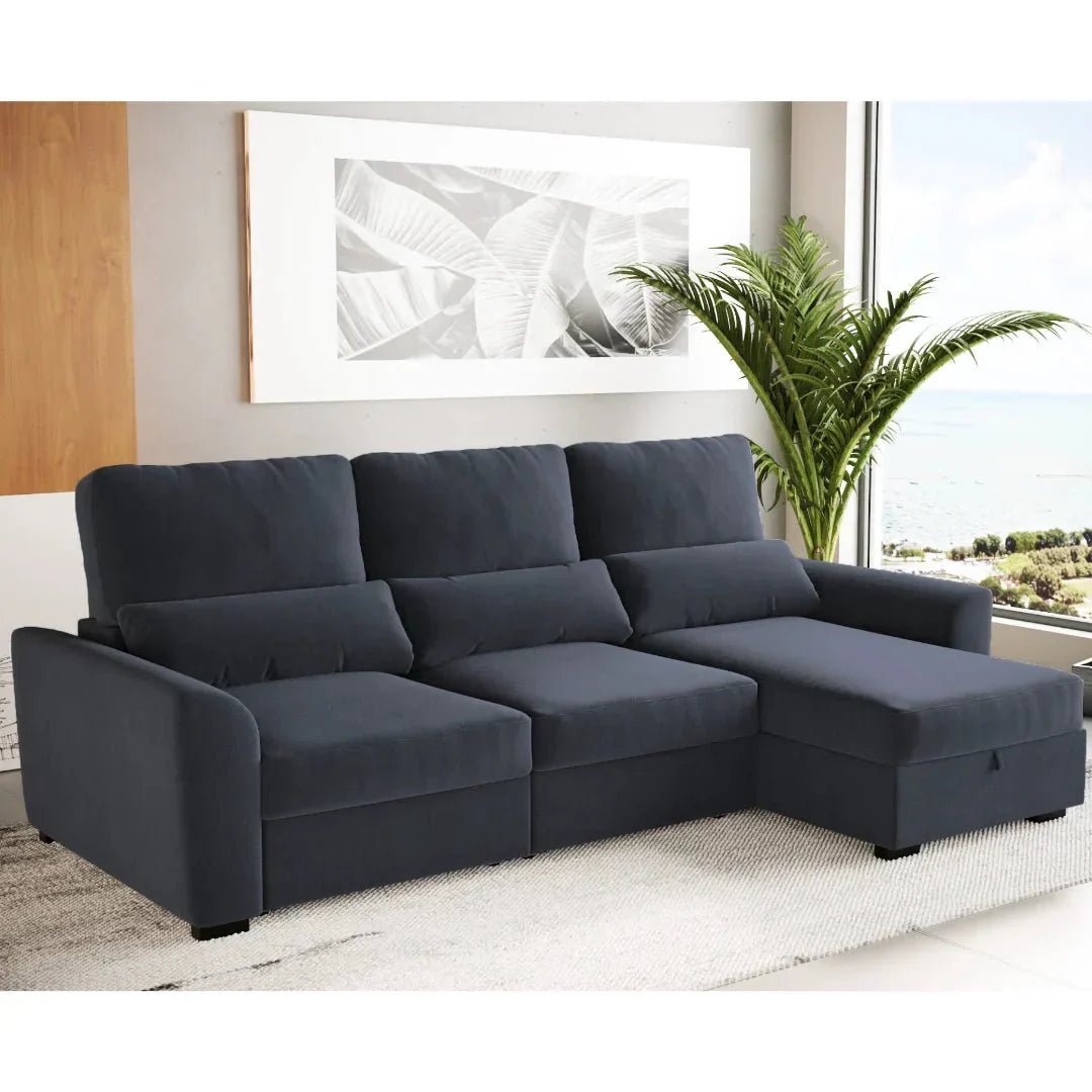 Sofá cama com chaise longue reversível e encosto reclinável cinza escuro OLIVER - Gato Preto