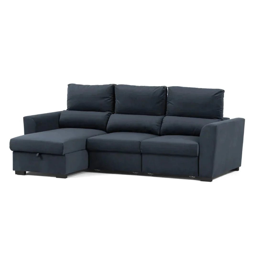 Sofá cama com chaise longue reversível e encosto reclinável cinza escuro OLIVER - Gato Preto