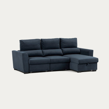 Sofá cama com chaise longue reversível e encosto reclinável cinza escuro OLIVER - Gato Preto