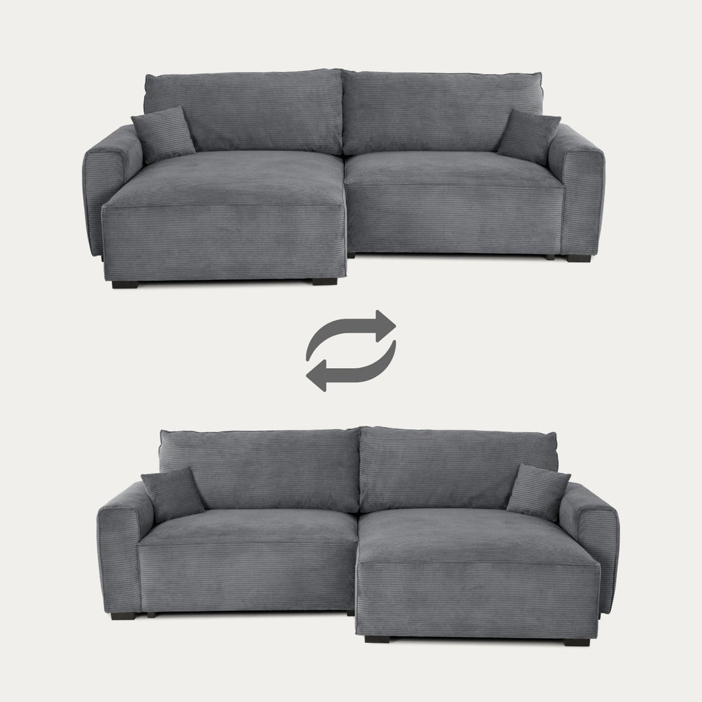 Sofá cama com chaise longue reversível LAUREN - Gato Preto