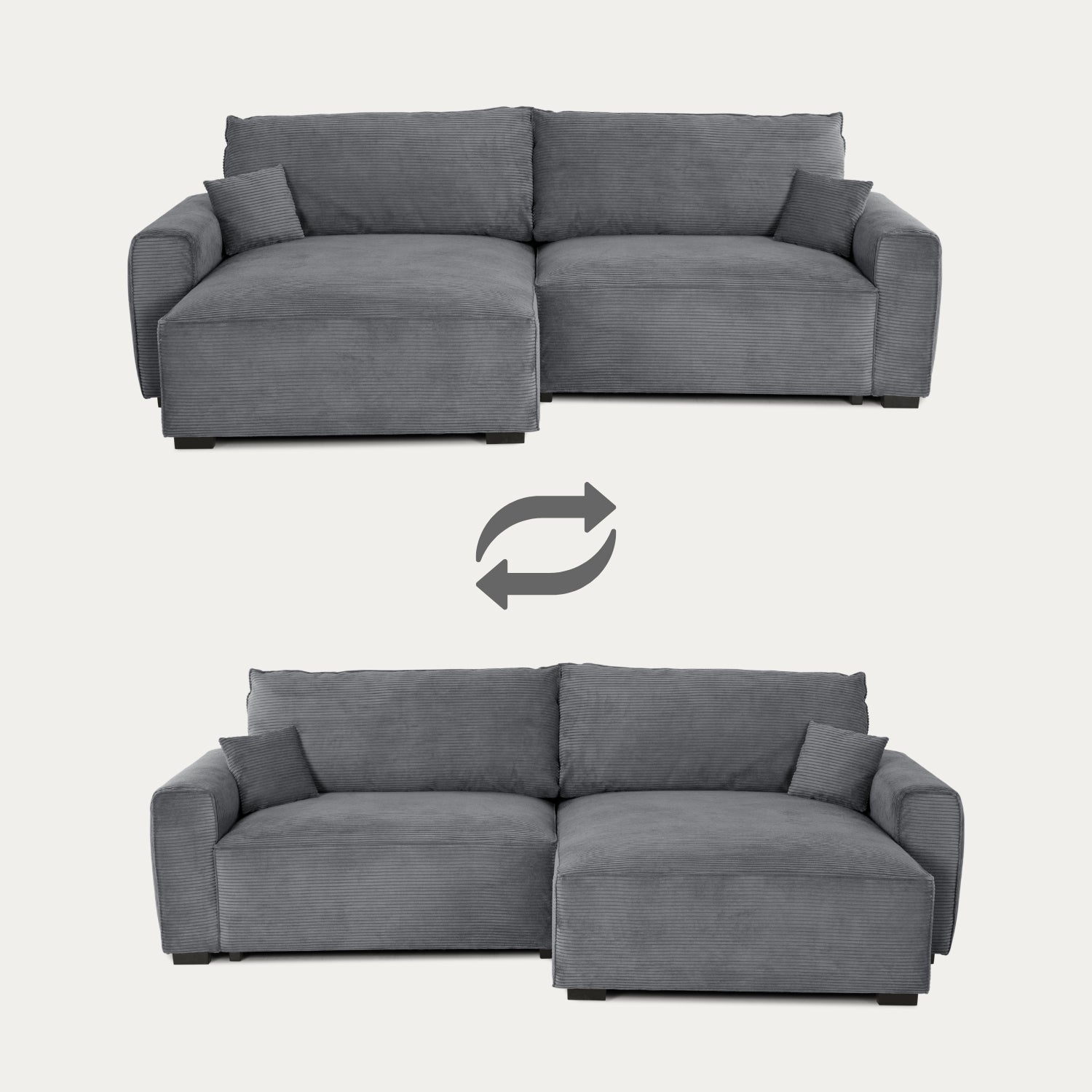 Sofá cama com chaise longue reversível LAUREN - Gato Preto