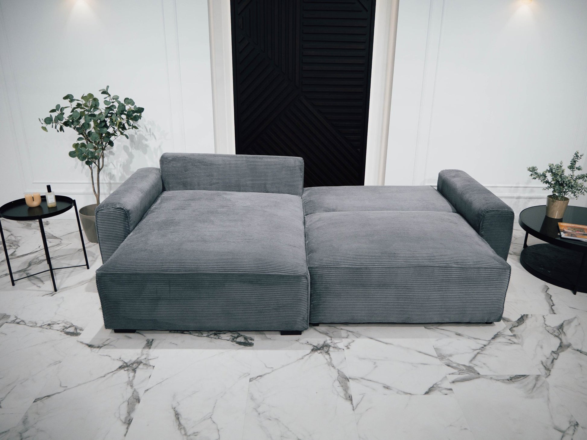 Sofá cama com chaise longue reversível LAUREN - Gato Preto