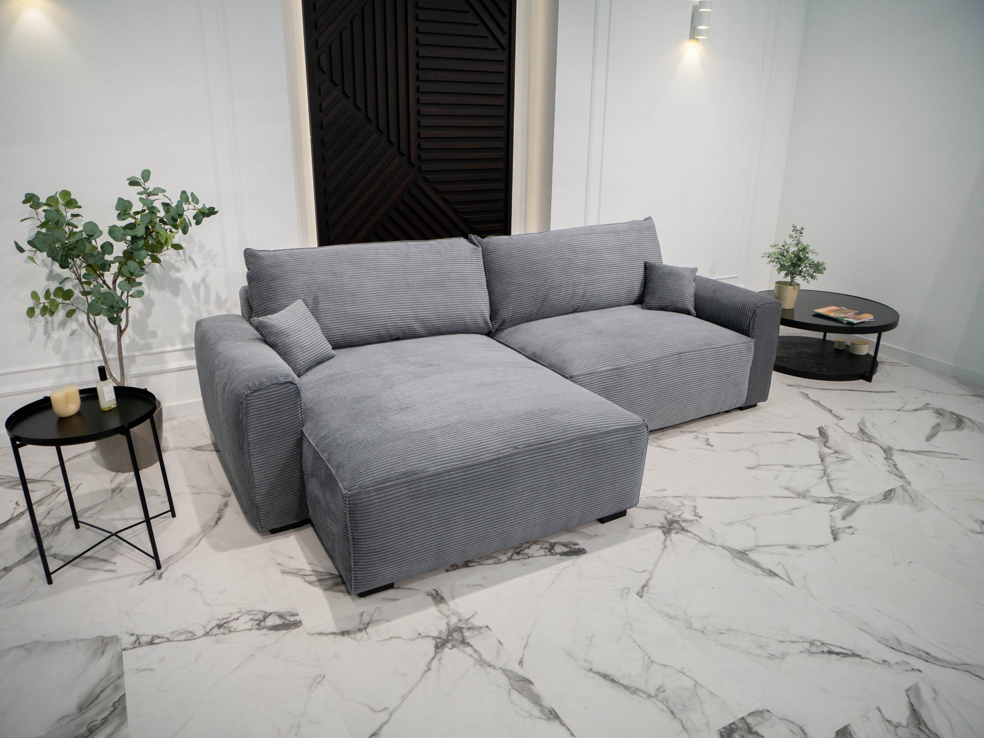 Sofá cama com chaise longue reversível LAUREN - Gato Preto