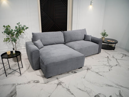 Sofá cama com chaise longue reversível LAUREN - Gato Preto