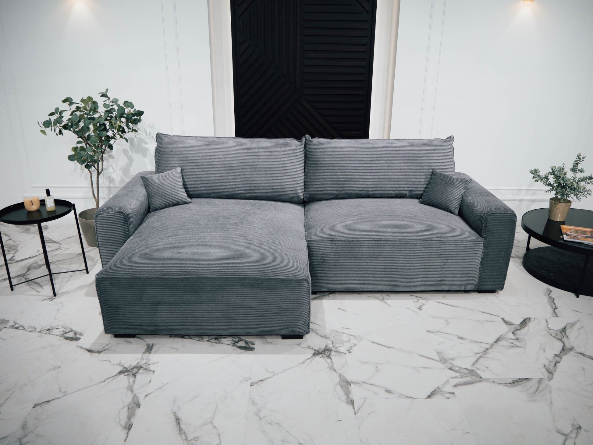 Sofá cama com chaise longue reversível LAUREN - Gato Preto