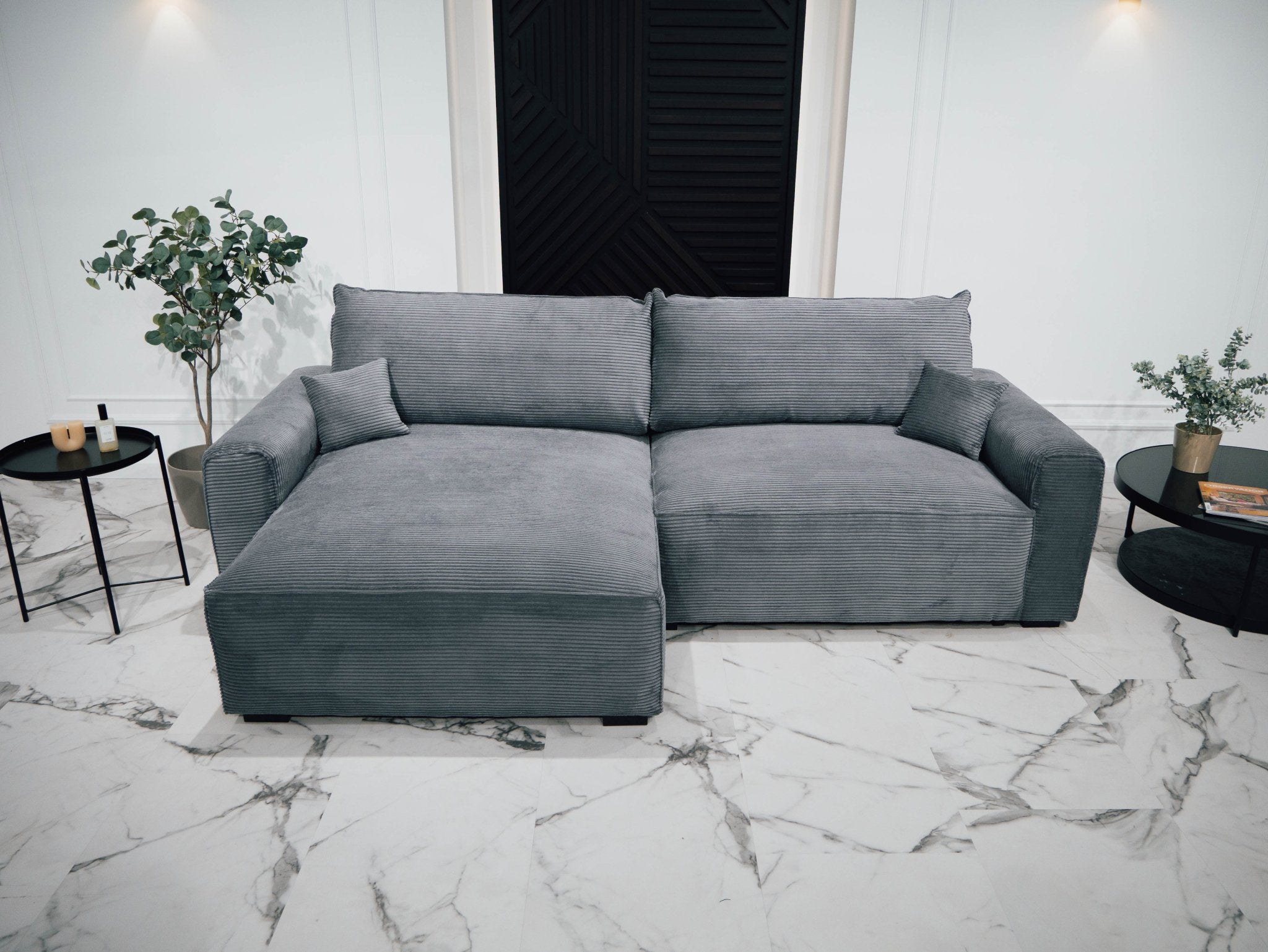 Sofá cama com chaise longue reversível LAUREN - Gato Preto