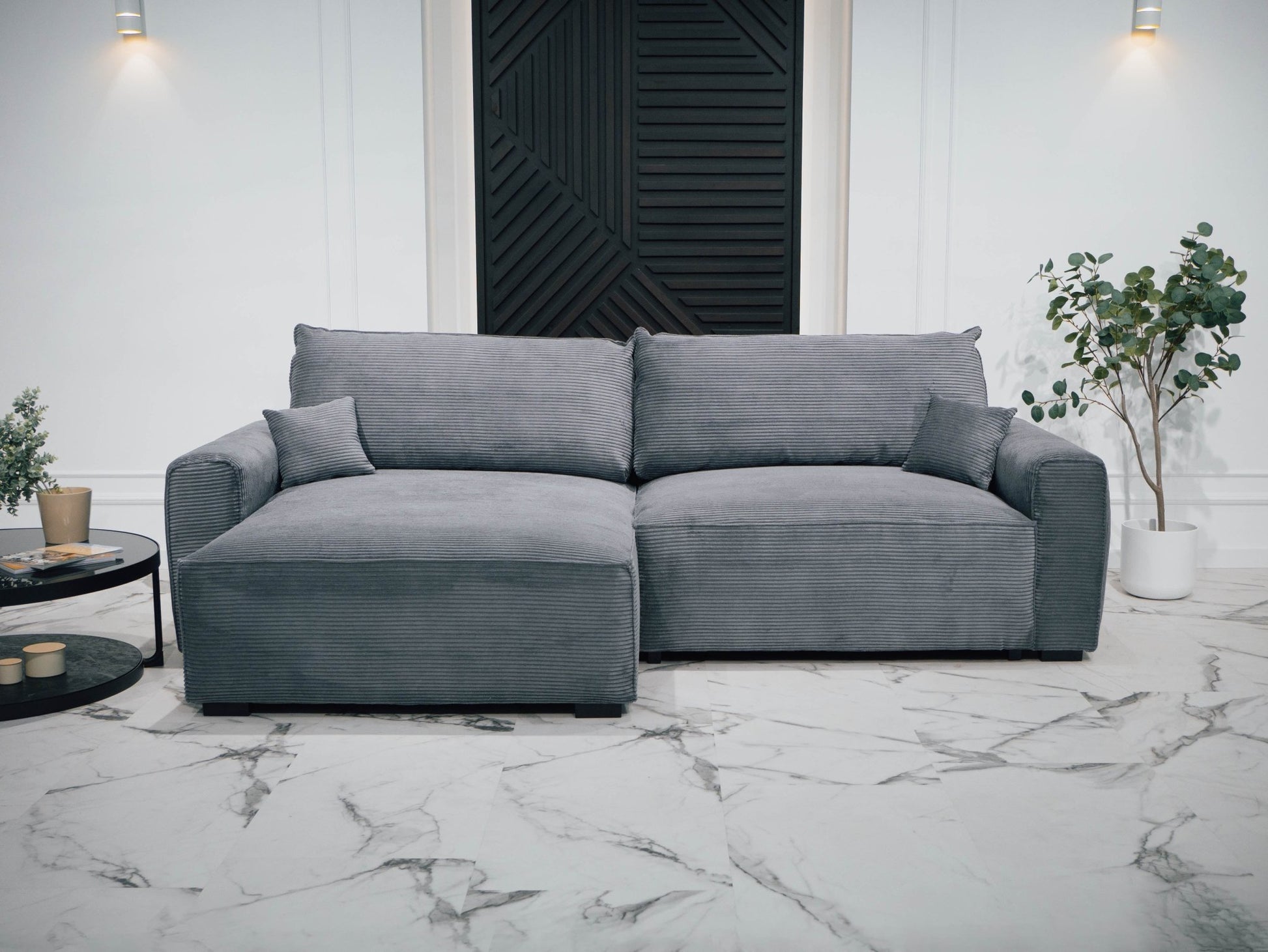 Sofá cama com chaise longue reversível LAUREN - Gato Preto