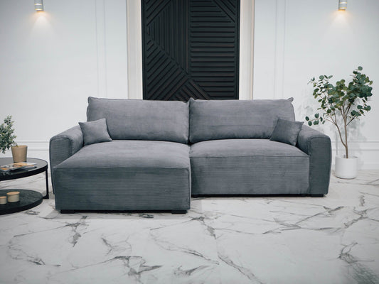 Sofá cama com chaise longue reversível LAUREN - Gato Preto