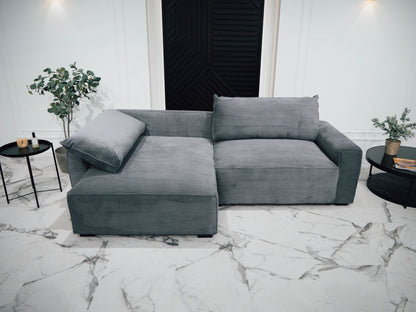 Sofá cama com chaise longue reversível LAUREN - Gato Preto